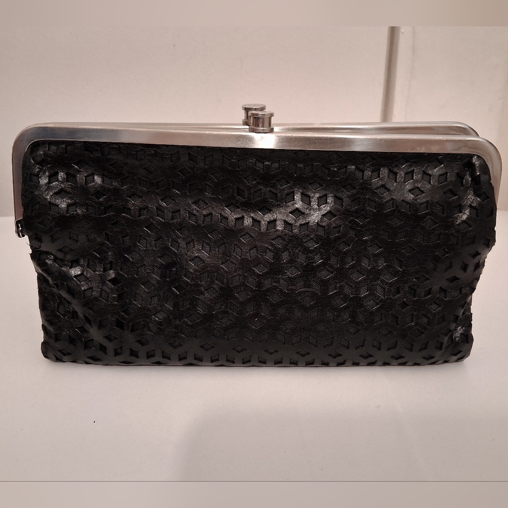 Hobo  Clutch  Kiss Lock Black Leather